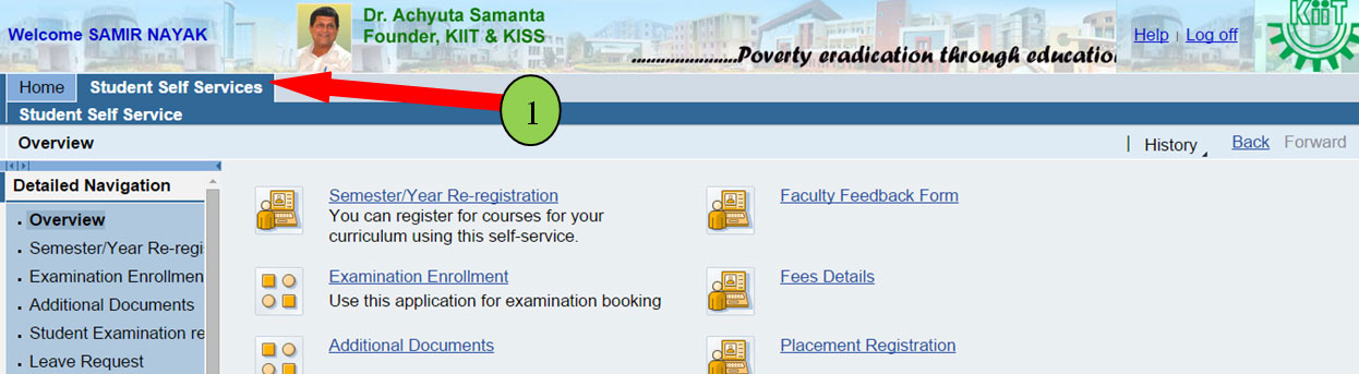 KIIT Semester Registration Step 1