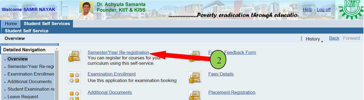 KIIT Semester Registration Step 2