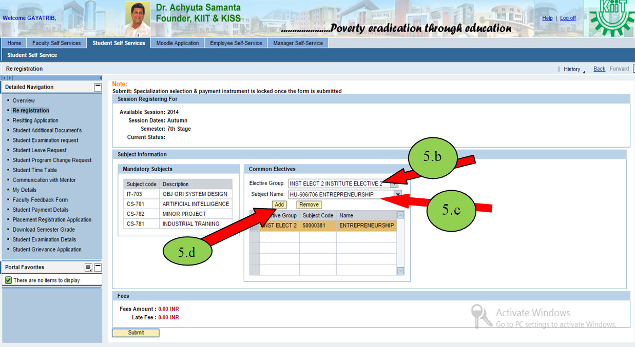 KIIT Semester Registration Step 5 b